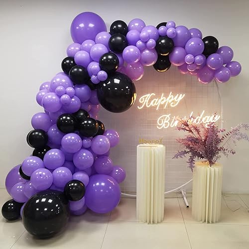 Miniatura 6 de Kit de arco de guirnalda de globos negros y morados, morado oscuro, negro con 2 globos de papel de aluminio de estrella, globos de látex negros y