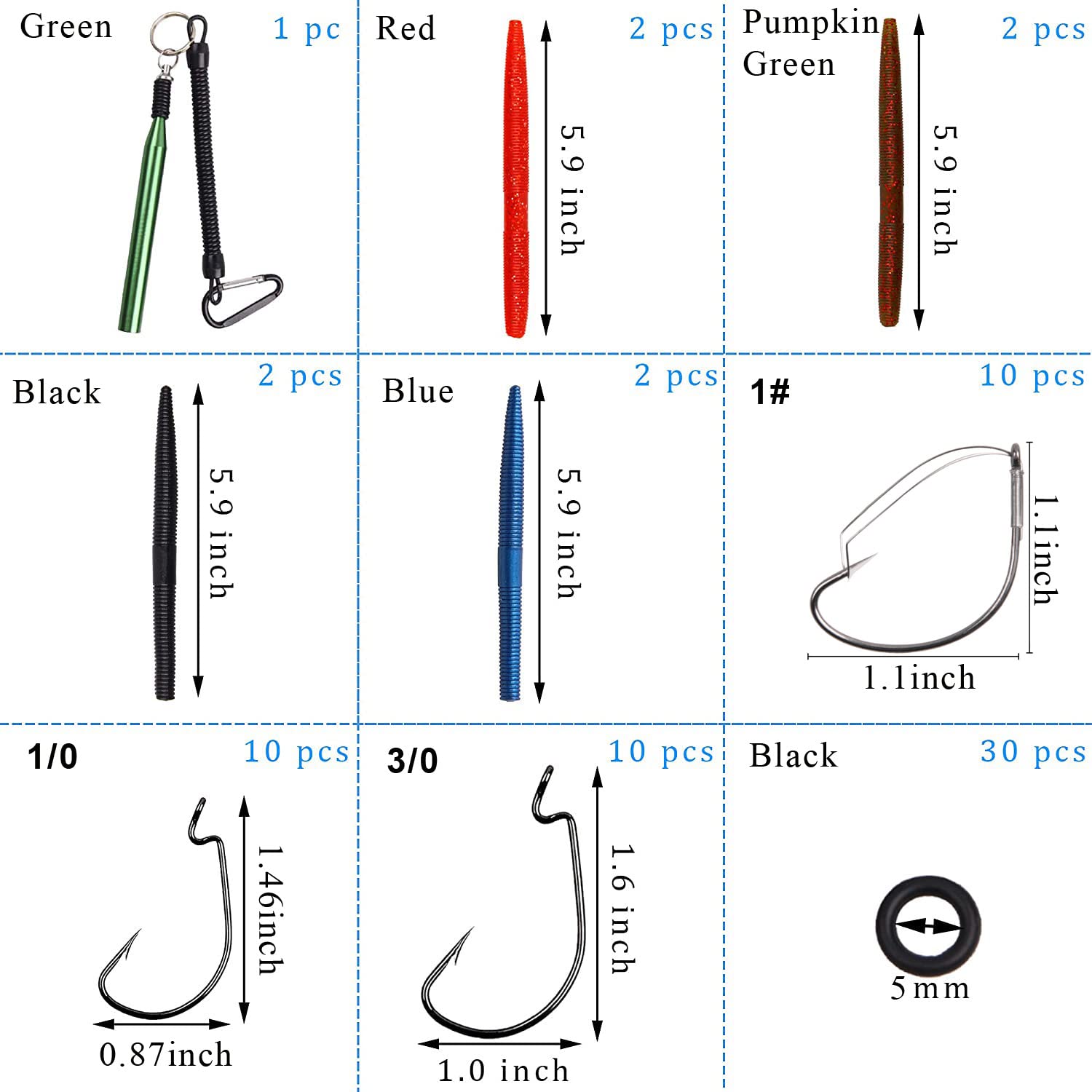 Lot Hameçons Weedless Wacky Rig 1# 1/0 2/0 - Hameçons Sans Herbe Pour Pêche Au Bar