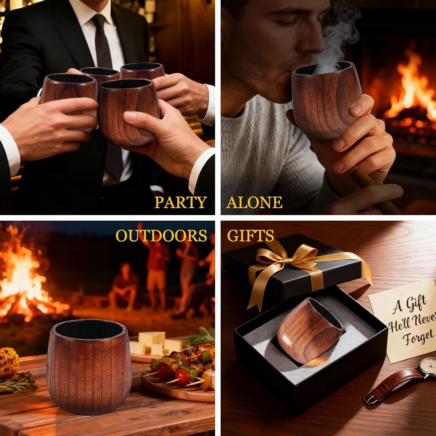 Original Wooden Bourbon Whiskey Glasses Set of 1, Handcrafted Charred Oak Wooden Bourbon Tumblers for Scotch, Unique Gifts for Men(1Pack) - Image 6