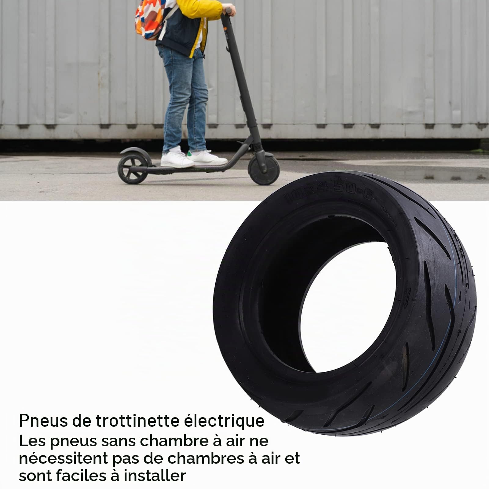 10x4,50 6 pneu sans tube à scooter électrique, scooter 10 pouces Scooter sans roue caoutchouc Remplacement extérieur épaisse de pneu à vide de la route