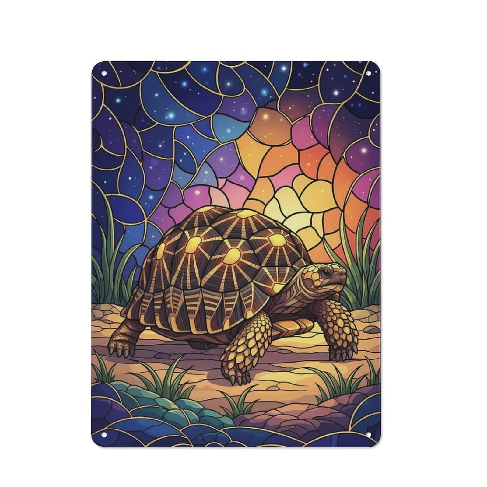 Junmoney Stained Glass Turtle Retro Metal Sign 40X30cm Featuring For Bar Or Restaurant, For Bar Decor Enthusiasts