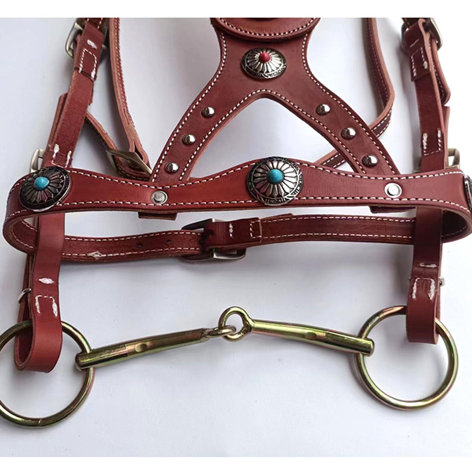 Cabeza de jaula de nylon pesada ajustable, Brida de caballo Anatomical Show, cabeza de potro, piel de vaca pura, remache, rojo/negro, 1,4-1,6 m(Schwarz)