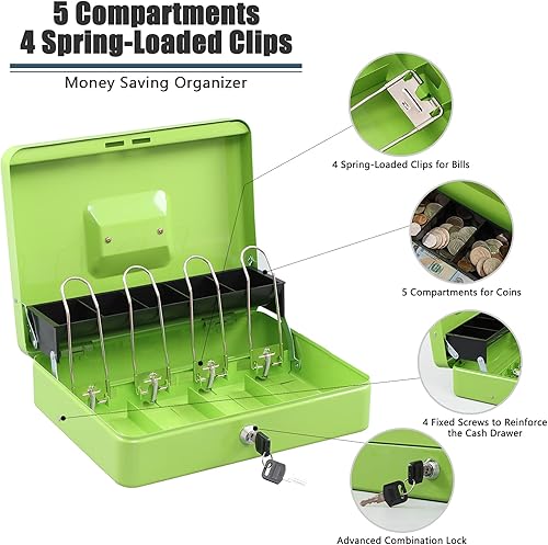 Miniatura 3 de KYODOLED Caja de dinero con cerradura con cerradura, caja de dinero con bandeja para efectivo, caja fuerte con cerradura con ahorro de dinero,
