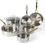 Martha Stewart Castelle 10 Pièces en acier inoxydable 18/8 pour induction et produits de cuisine non toxiques, poignées d'or, lave-vaisselle sans danger