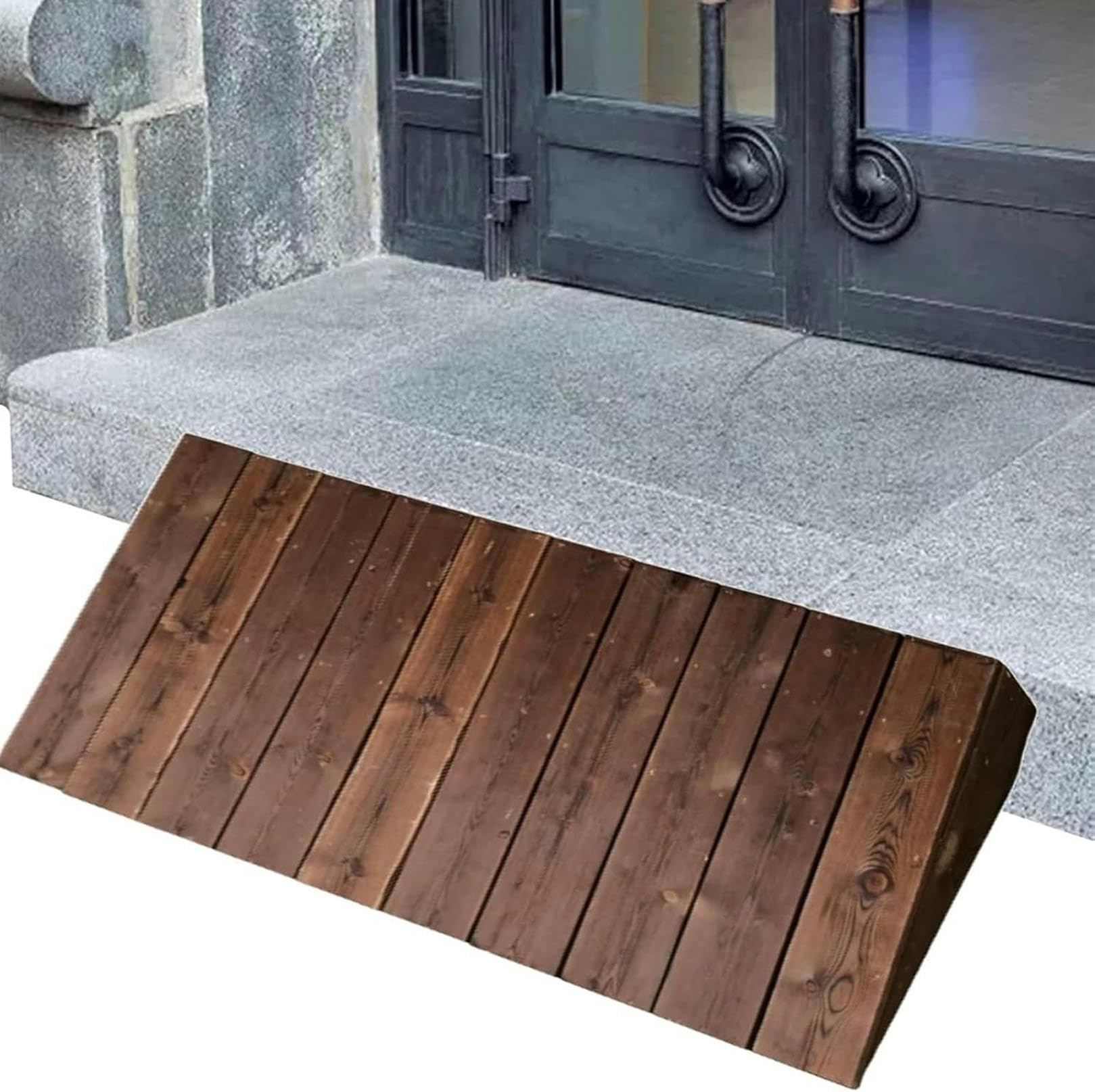 Rampe de seuil en bois pour fauteuil roulant et déambulateur de maison