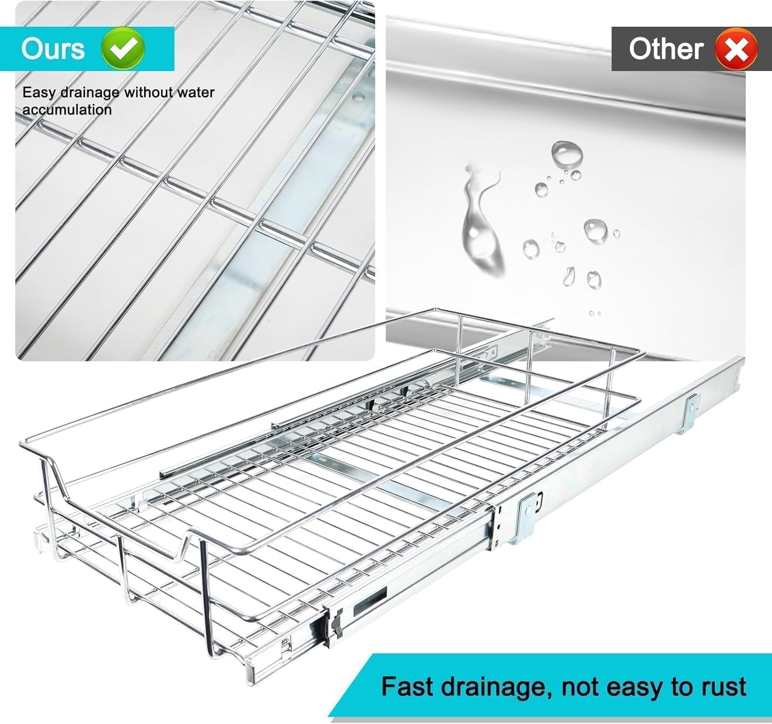 Pull Out Cabinet Organizer 15" W X 22" D, Slide Out Drawers For Kitchen Organizers and Storage, Pull Out Drawers For Cabinets Capacity Heavy Duty Caddy, Cabinet Shelves Chrome-Plated, Bathroom Pantry - Image 7