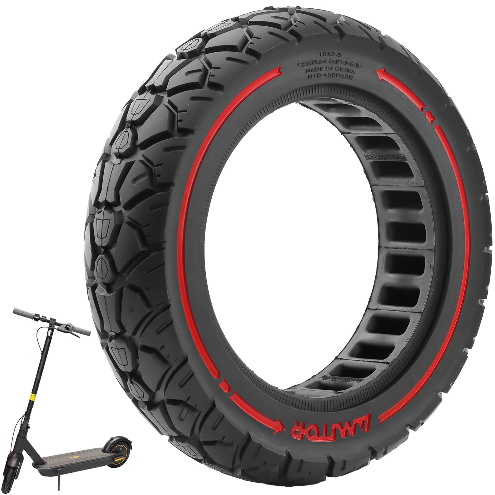 10X2,5 (250x64 60/70-6,5) Pneu plein caoutchouc 10 pouces Roue solide pour Ninebot Max G30/Max G30D/Max G30D2/Xiaomi 4 Ultra Trottinette électrique Pneu de rechange Pneu plein Antidérapant