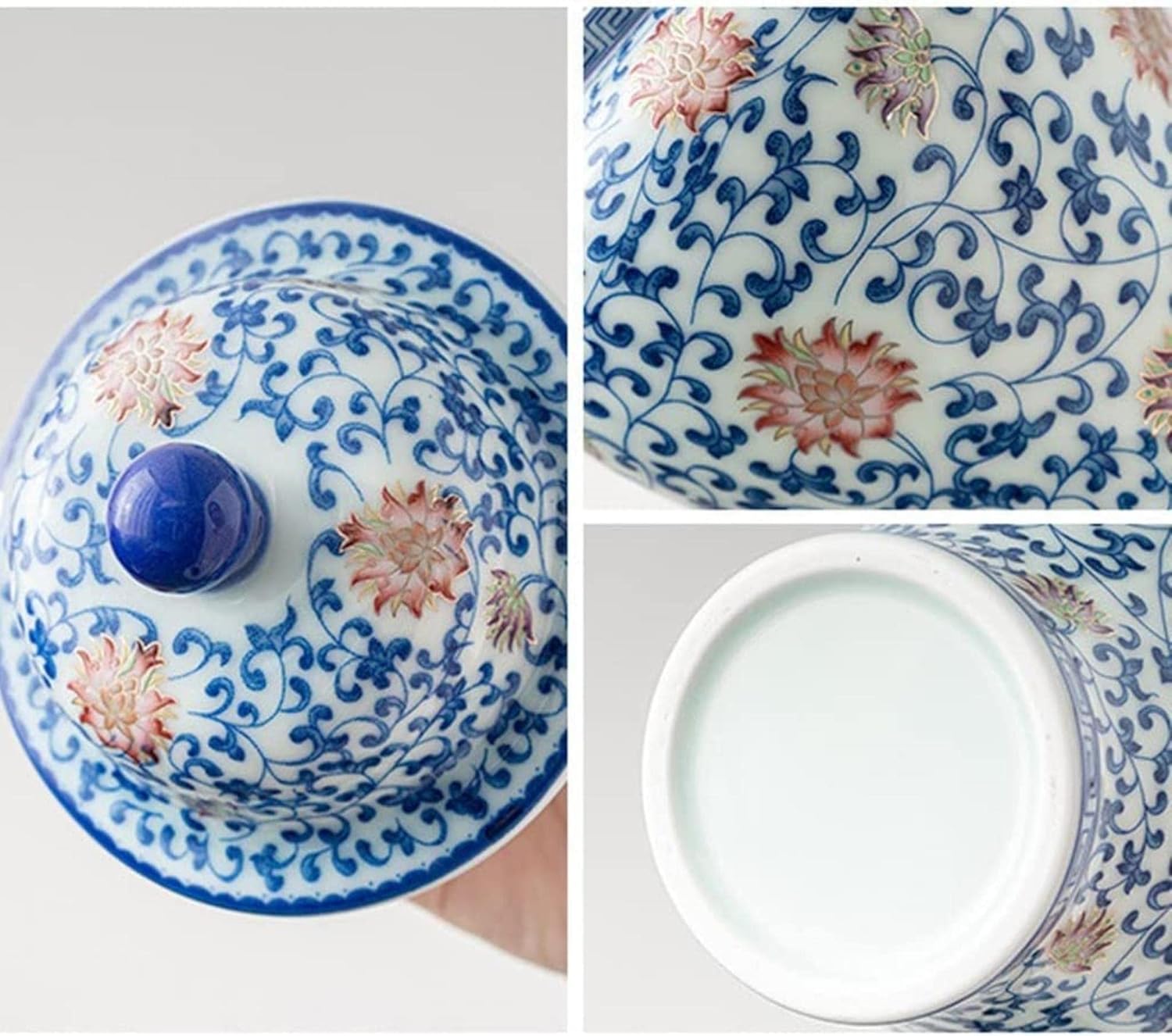 Blue and White Ceramic Ginger Jar with Lid, Chinese Style Temple Jar, Decorative Home Decor, Ceramic Storage Jar for Home Kitchen Dining Decoration (Size : 23cm x 15cm)