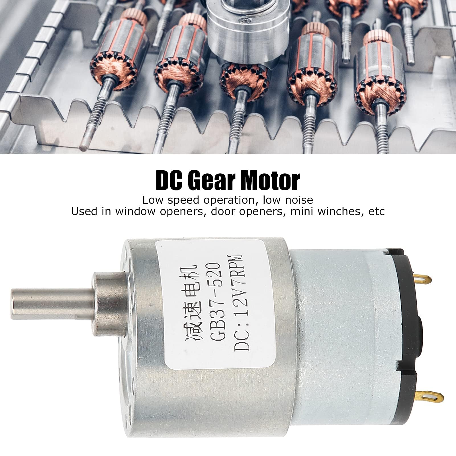 GB37-520 Gear Motor, DC12V 7RPM Mini Geared Motor Gear Motor Speed Reduction Motor Self Locking Small DC Motor for Window Openers, Door Openers