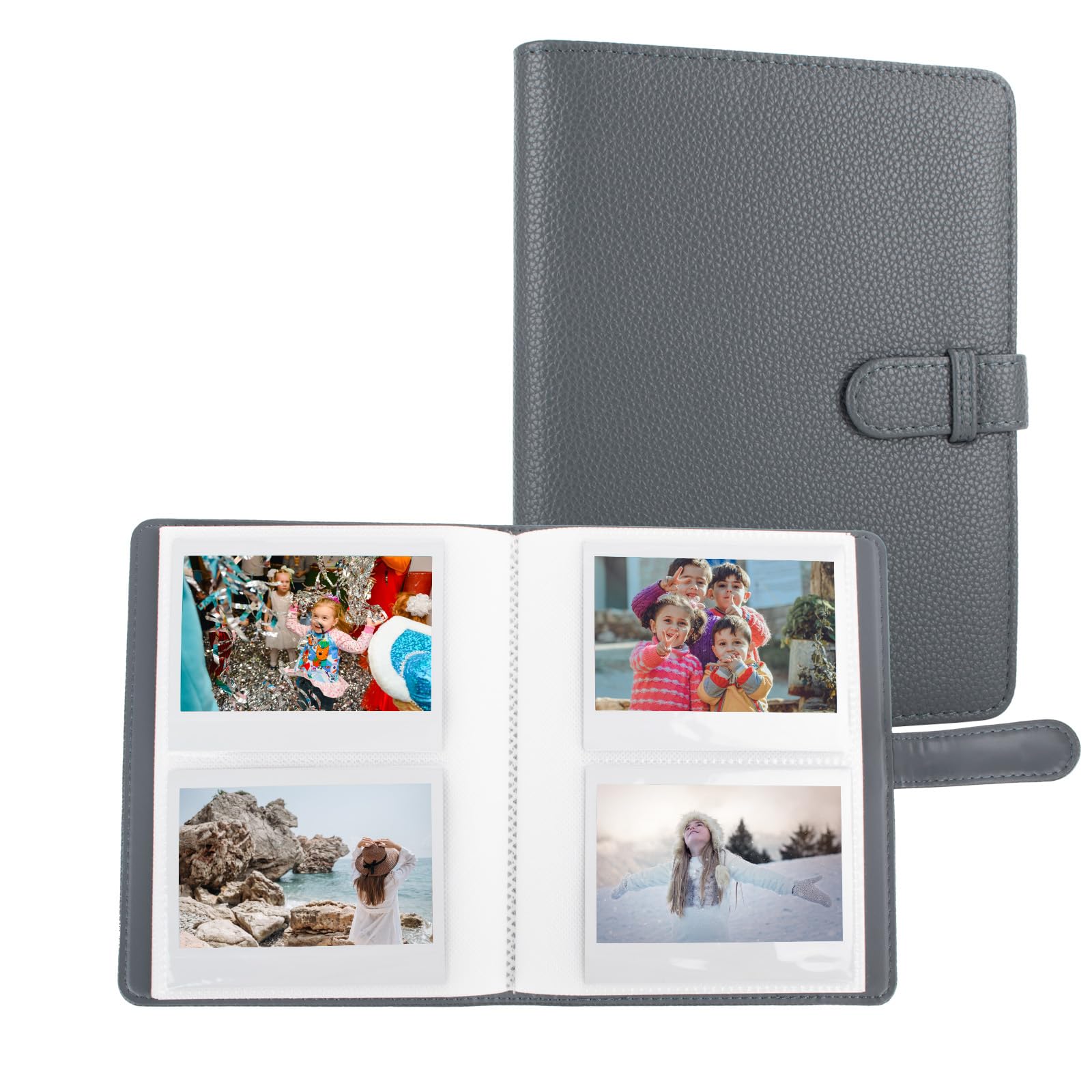 MUZIRI KINOKOO 80 Pockets Photo Album for Instax Wide EVO/Link WIDE/Wide 400 Camera Film,Lychee Texture PU Leather Album for Wide 300/Wide 210 Camera,4.25*3.4 inch Film Collection Souvenir Album-Grey