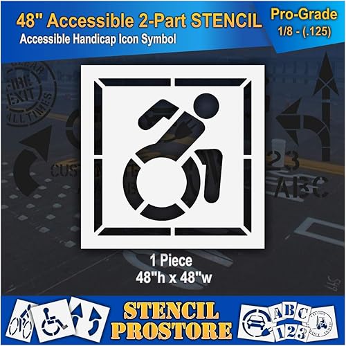 Plantillas de pavimento  48 pulgadas  Plantilla de símbolo de icono accesible con borde  48 x 48 x 18 pulgadas (128 mil)  Grado profesional
