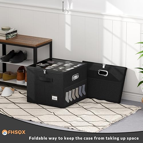 Miniatura 5 de FHSQX Organizador de zapatos para armario, se adapta a 12 pares, contenedores de almacenamiento de zapatos con cubierta transparente y divisores