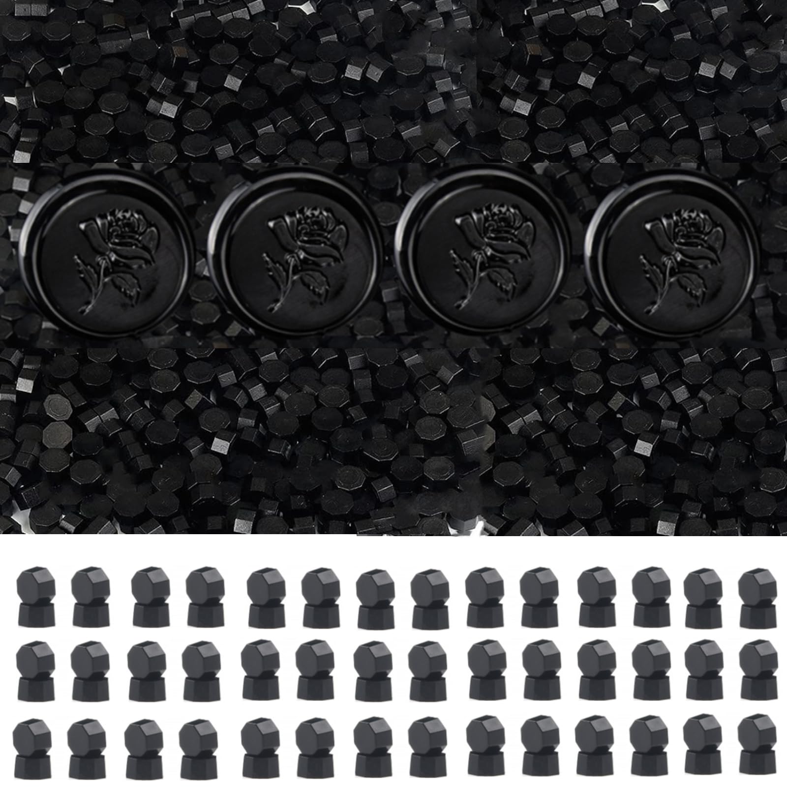 720Pcs Wax Sealing Beads, Black Sealing Wax Beads,Octagon Wax Seal Beads for Wax Seal Stamp, Cards, Wedding Invitations, Wine Packages, Gift Wrapping, Letter Sealing (Black)