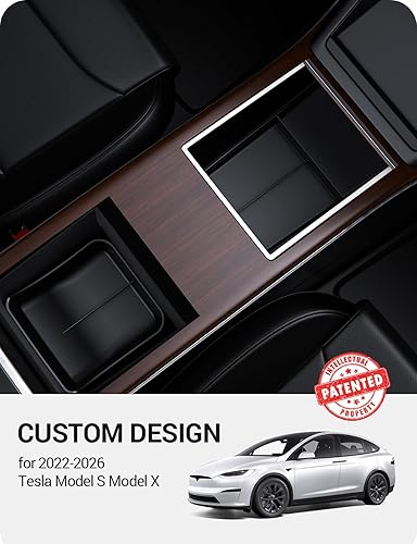 Miniatura 2 de BASENOR Bandeja organizadora de consola central Tesla Model S y caja de almacenamiento para reposabrazos inferior inferior de elastómero
