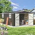 AirWire 12x16 FT Outdoor Storage Shed, Garden Shed with Updated Frame Structure and Lockable Doors, Metal Tool Sheds for Backyard Garden Patio Lawn, Black