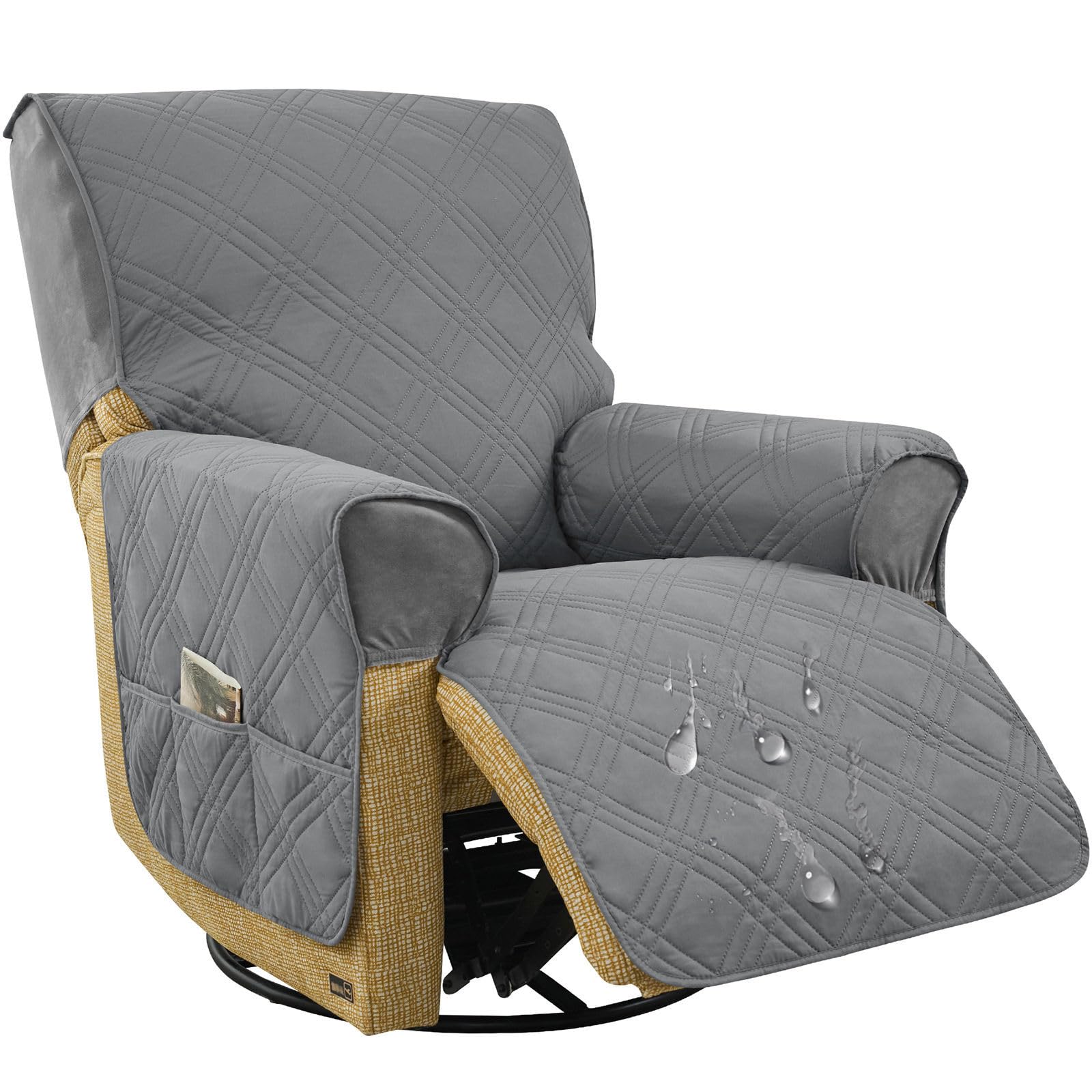 HOMECOVER Water-Resistant Quilted Recliner Chair Cover-dark grey-1 Seater
