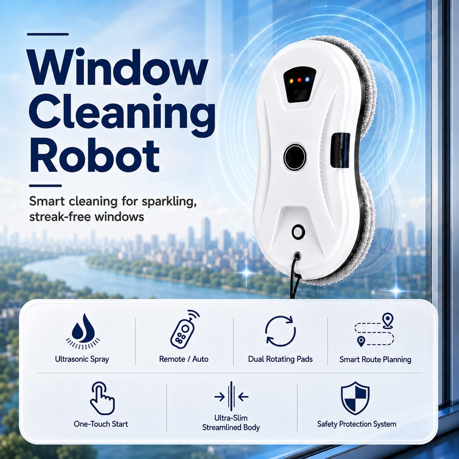 MIAOXIAOLONG Limpiacristales Robot con Seguridad 3 Capas, Navegación Inteligente, Succión 5600Pa y UPS Anticaídas, Ideal para Ventanas Altas, Puertas de Vidrio, Ducha, Regalo para Padres