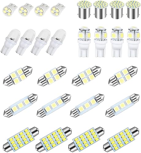 Hawyet Juego de 28 luces LED para placa de matrícula, luz interior T1031MM36MM41MM1157, luz indicadora de ancho, luz de lectura de doble punta,