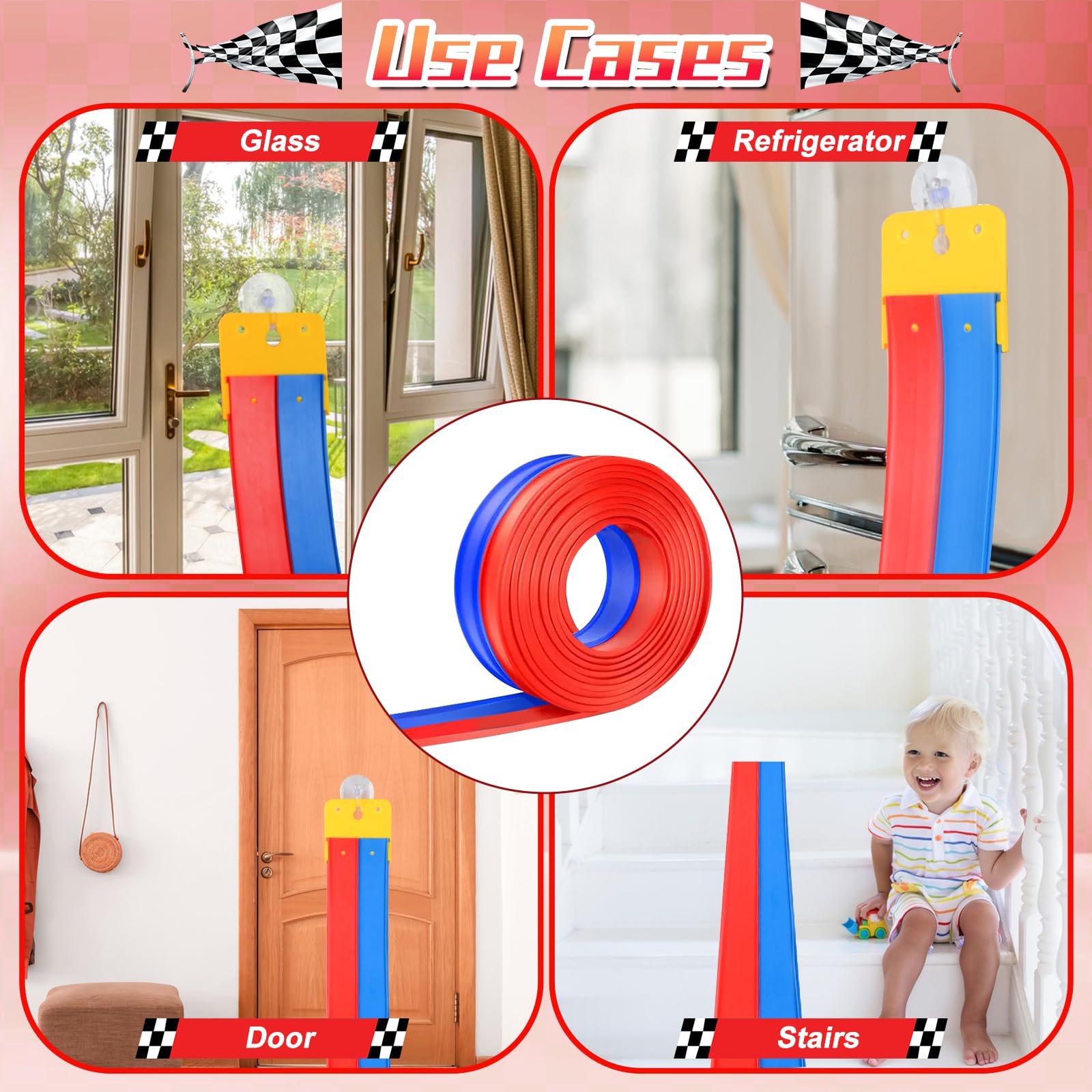 Pista Macchinine Flessibile 5M per Bambini, Pista da Corsa con 6 Auto e Borsa Portaoggetti, Binari Portatili Giocattolo (Rosso Blu), Regalo per Compleanno e Natale di Ragazzi Ragazze