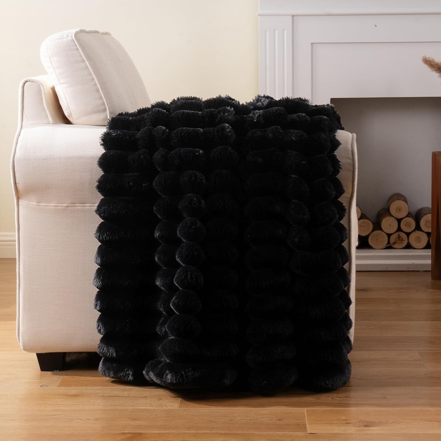 Battilo Faux Fur Throw Blanket, Cozy Warm Plush Striped Rabbit Fur Blanket for Couch and Bed, Super Soft Fuzzy Black Blanket for Living Room Bedroom, Home Decor & Gifts, 50"x60" - Image 9