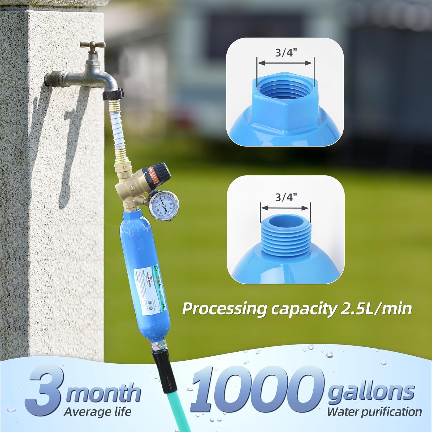 OULEME RV Water Filter, Inline Water Hose Filter for Camper, Travel Trailer, Marine, Garden, Pool, NSF Certified, Reduces Bad Taste, Odors, Chlorine, 4-Pack - Image 3