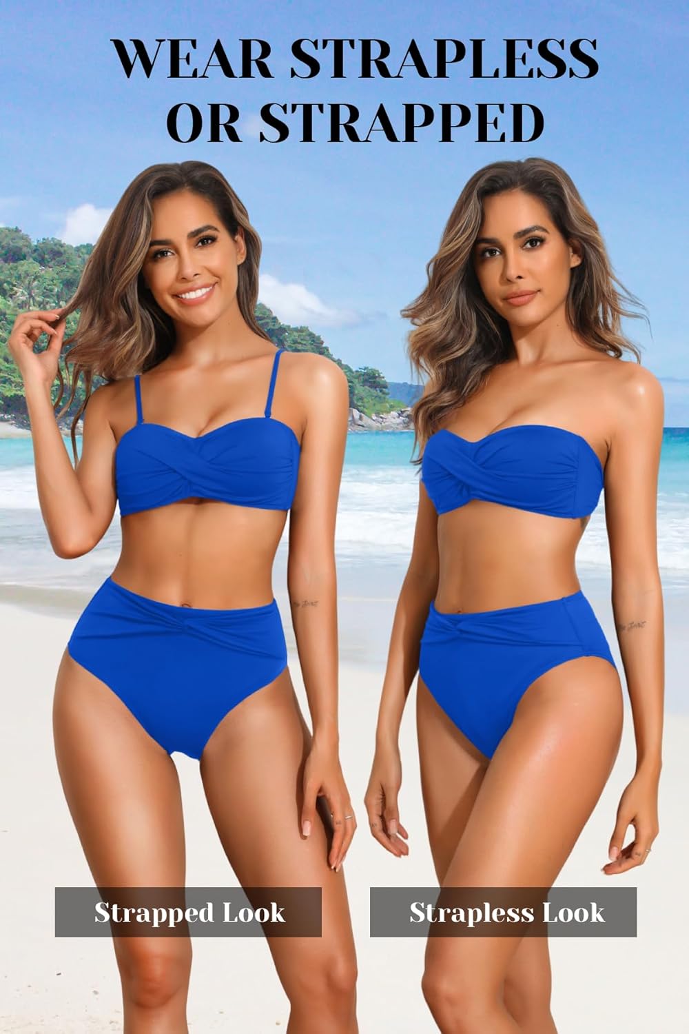 Tempt Me Women Bandeau Bikini Set Twist Strapless Two Piece Swimsuit High Cut High Waisted Bathing Suits - Image 4