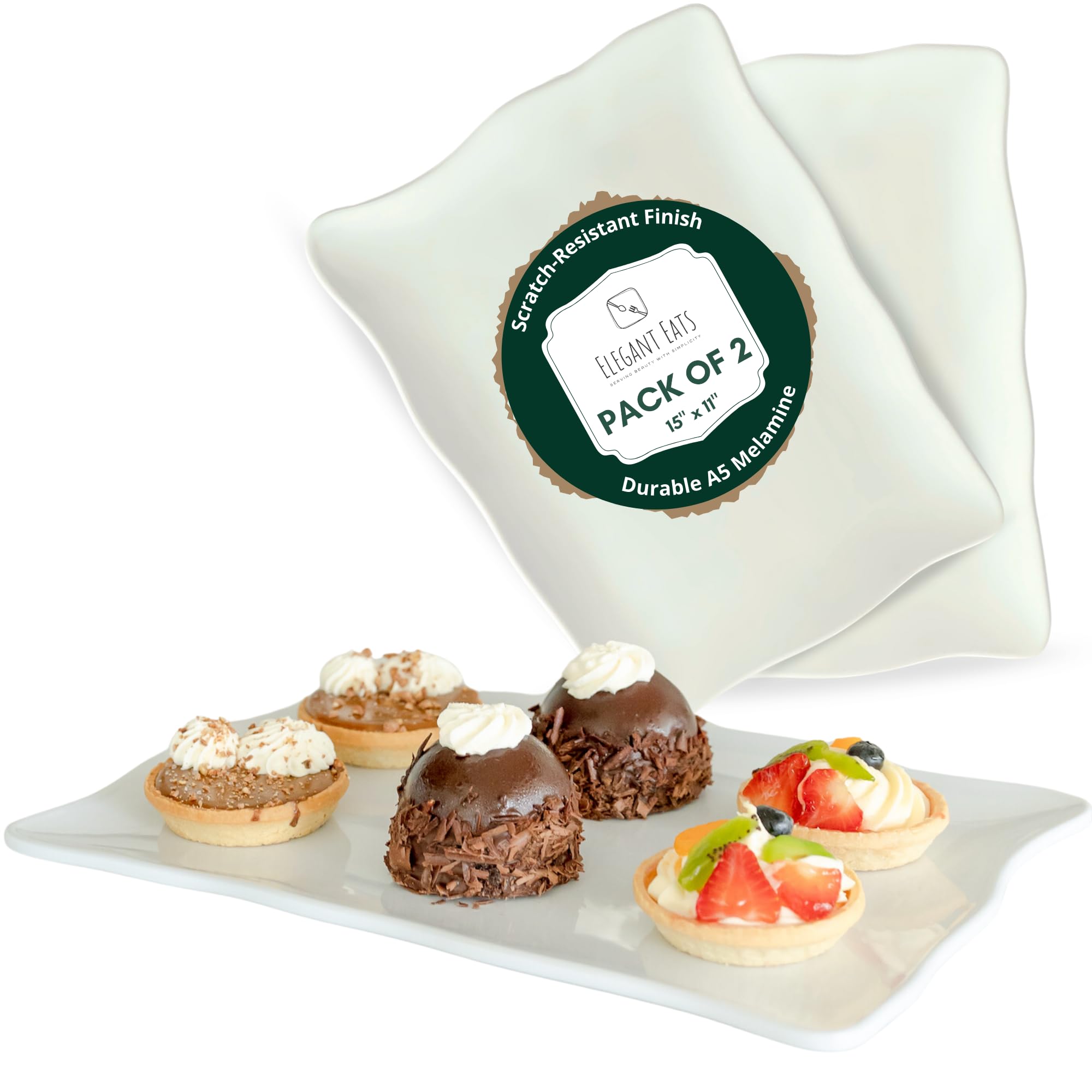 - Large Melamine Tray 15" x 11" - Rectangular White Serving Tray and Platter for Food, Appetizers, Cookies, Grill or Party Snacks - Dishwasher Safe - Set of 2