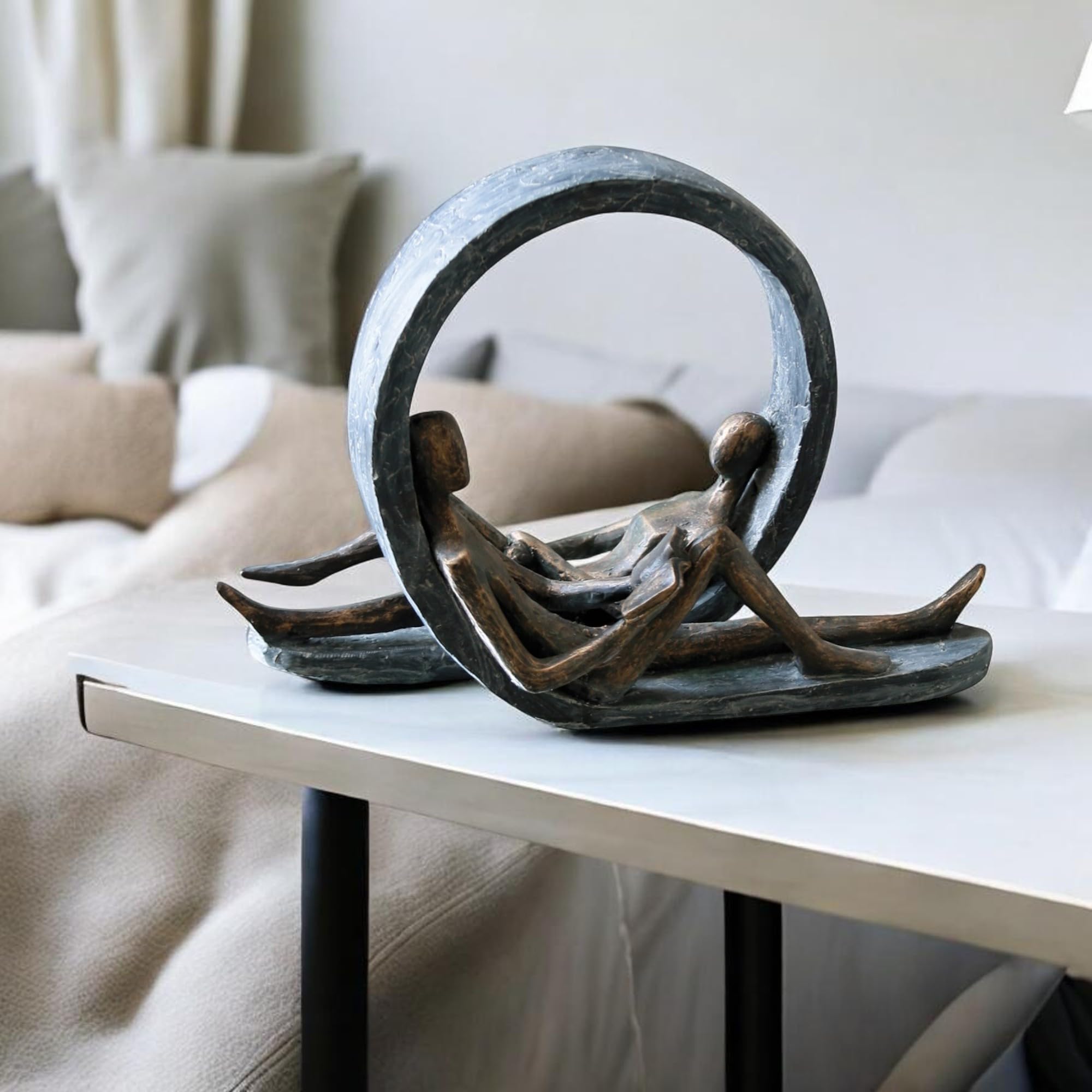 Casablanca Skulptur Auszeit, Deko Figur Bronze, Grau, Kunstharz Statue Wohnzimmer, Büro Dekoration H. 22 cm x B. 31 cm - Moderne Paarfigur Couple, Liebe Hochzeit