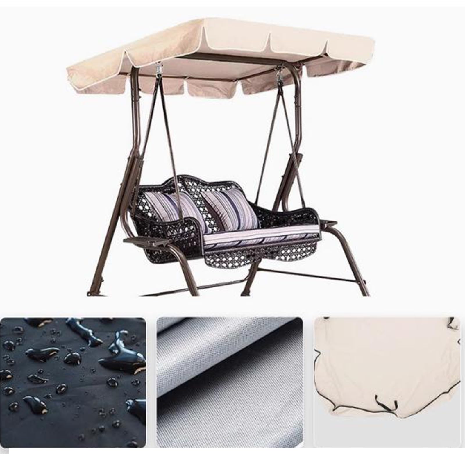 Ersatz-Verdeck für Hängematten, Schaukelüberdachung, 190T Polyester, Mehrfarbig, mehrere Größen for Terrassenschaukel(Black,190 * 132 * 15cm)
