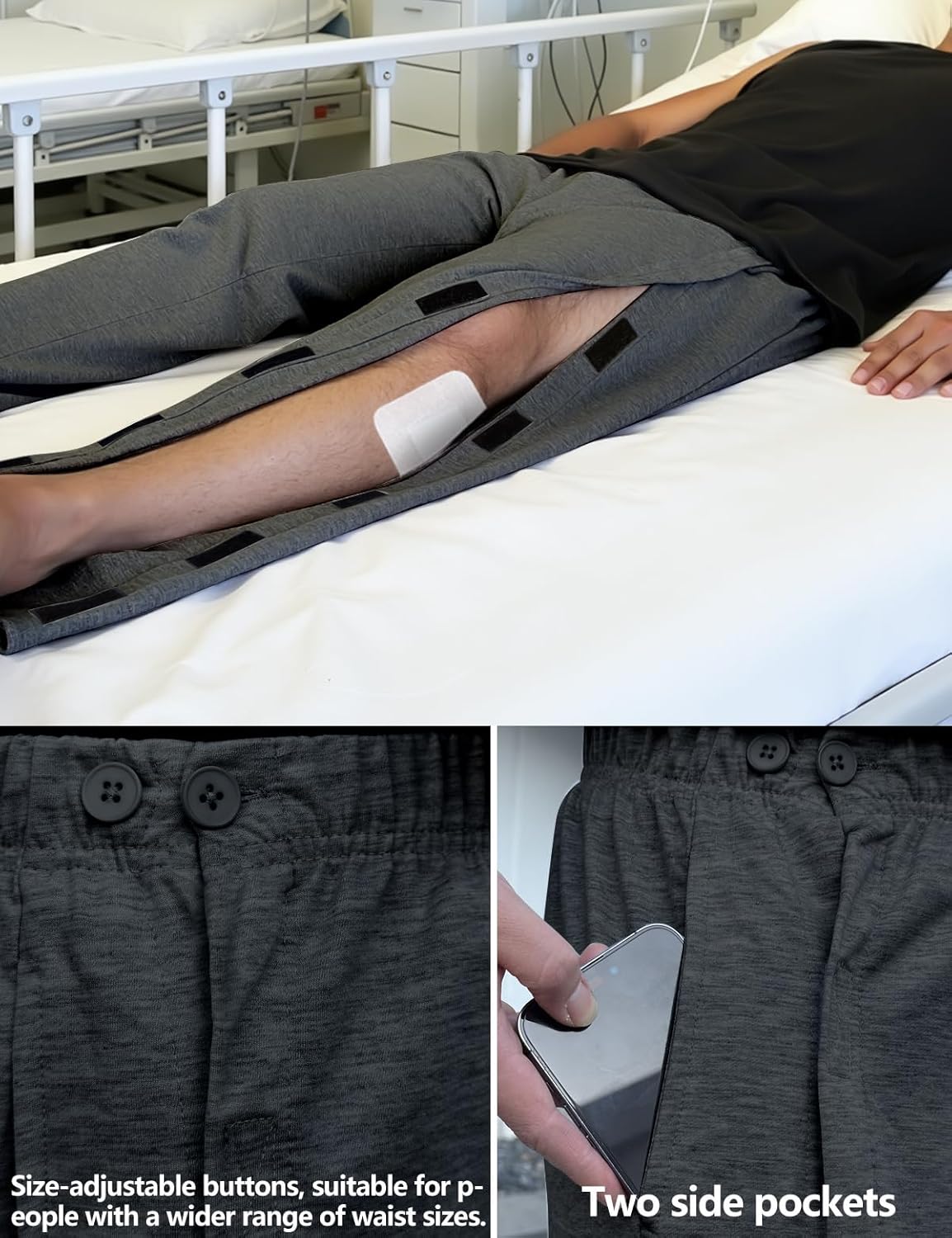 Post Surgery Pants for Men Open Bottom Easy Side Tear Away Pants for Men Sweatpants Loose Fit Post Surgery Pant - Image 4