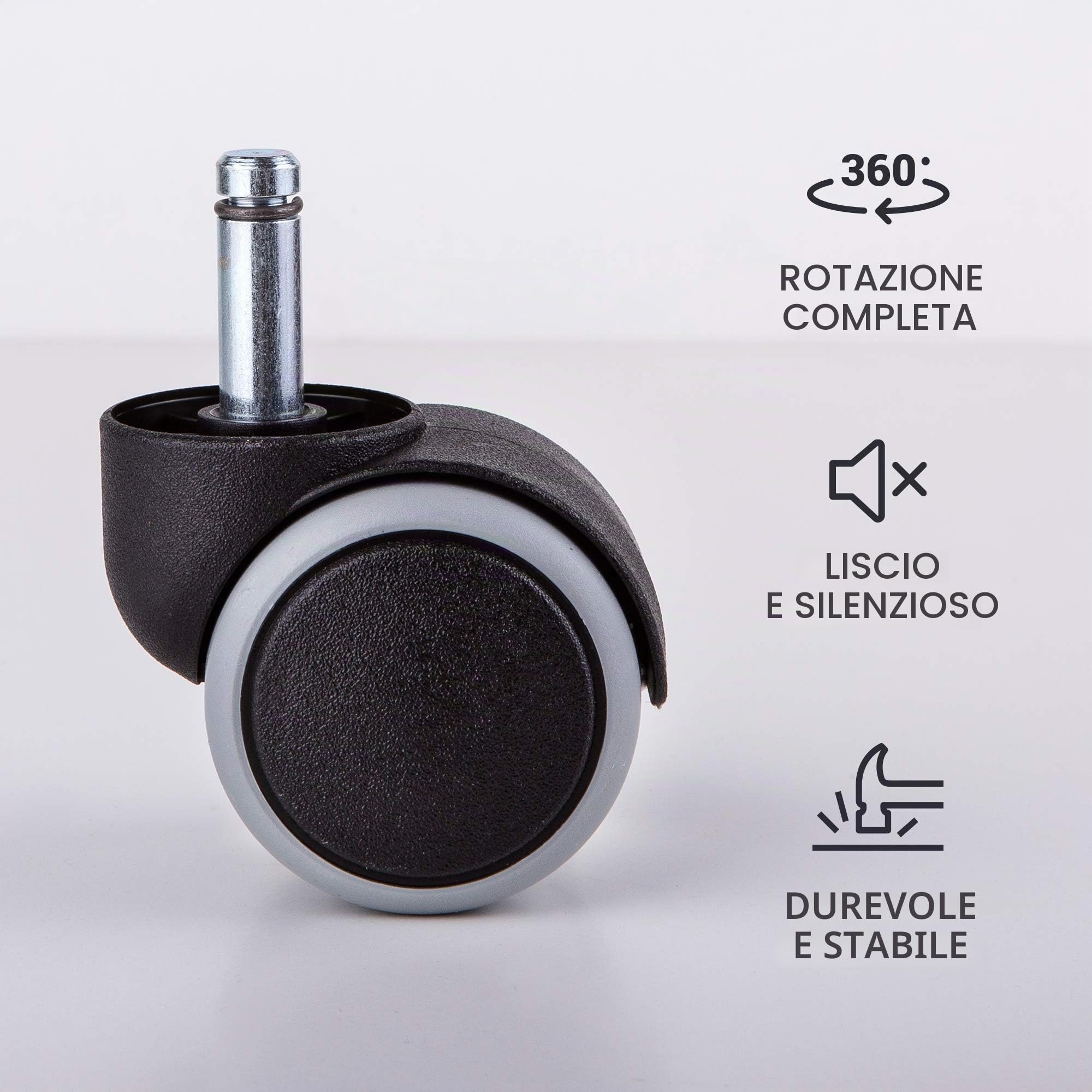 Confezione da 5 ruote in gomma per 1 sedia, 50 mm, ruote girevoli di ricambio per ufficio (5, Ø 10 mm)
