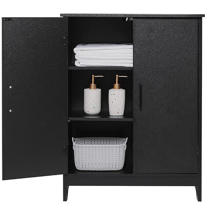 Buy IWELL Black Bathroom Floor Storage with 2 Doors