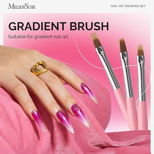 Miniatura 10 de MelodySusie Juego de pinceles para arte de uñas, 6 piezas de herramientas de pintura con pincel de gel de extensión, cepillo de pulido, cepillo de