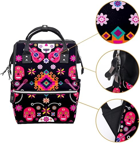 Miniatura 3 de Sugar Skulls with Flowers Guitar Diaper Bag Backpack Baby Nappy Changing Bags Multi Function Large Capacity Travel Bag