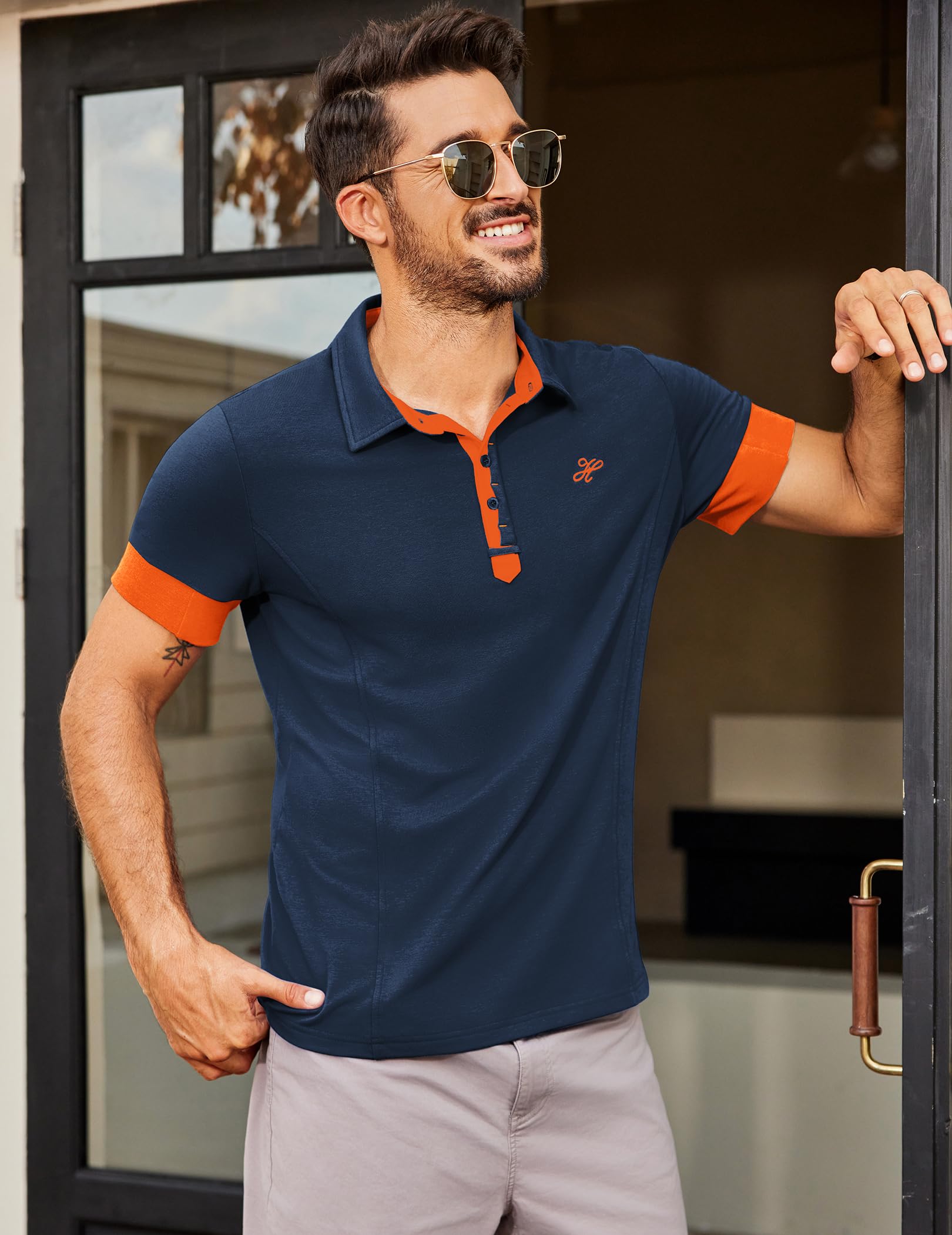 COOFANDY Polo pour Homme Manches Courtes Broderie t-Shirt Homme Polo Chemise d'été légère Polo Alpha Chemises de Golf