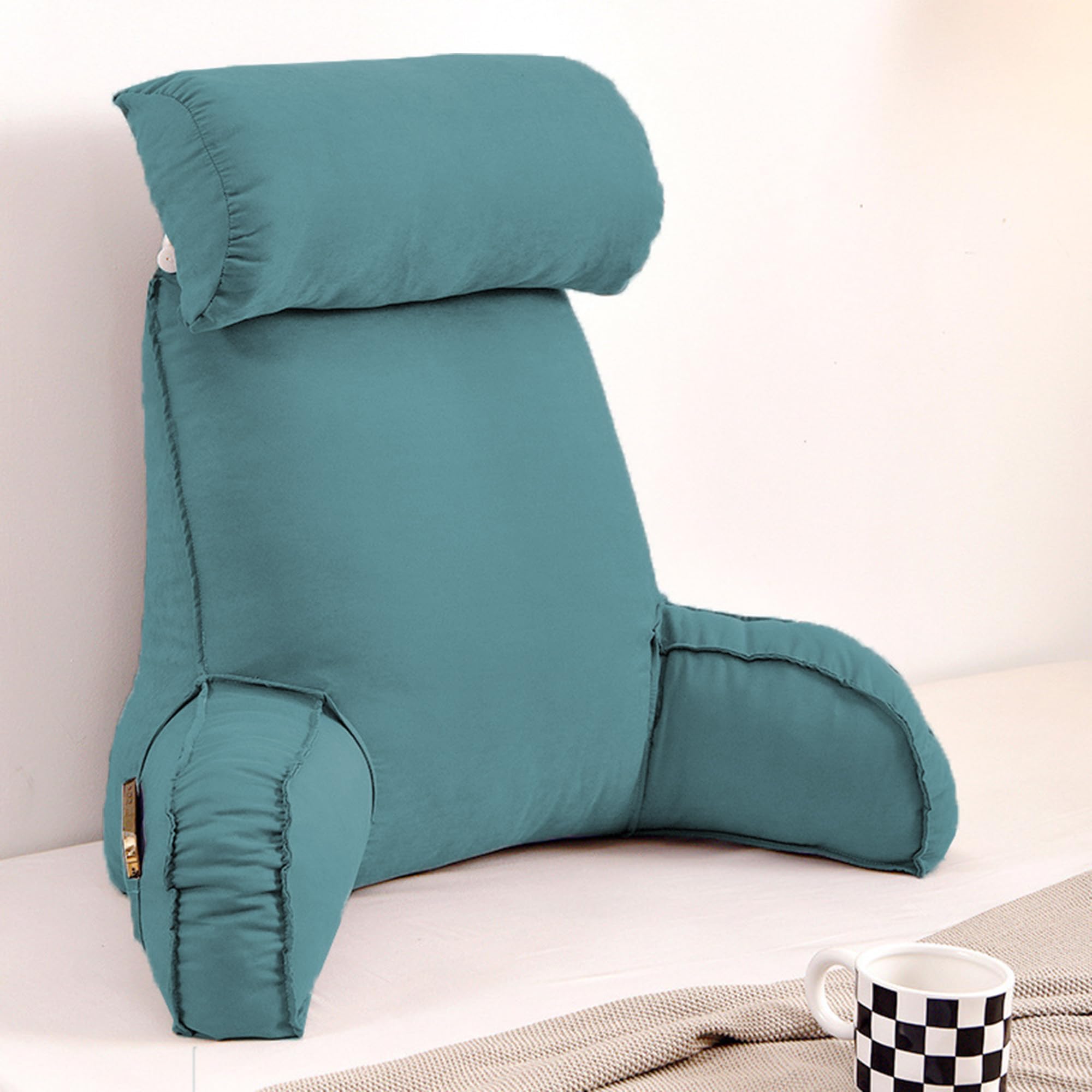 Großes Lesekissen für Sofa, Stuhl, Bett, Umarmungskissen, Lendenwirbelstützkissen, Rückenkissen, Taillenkissen zum Lesen, 75 x 40 x 55 cm, Grün2