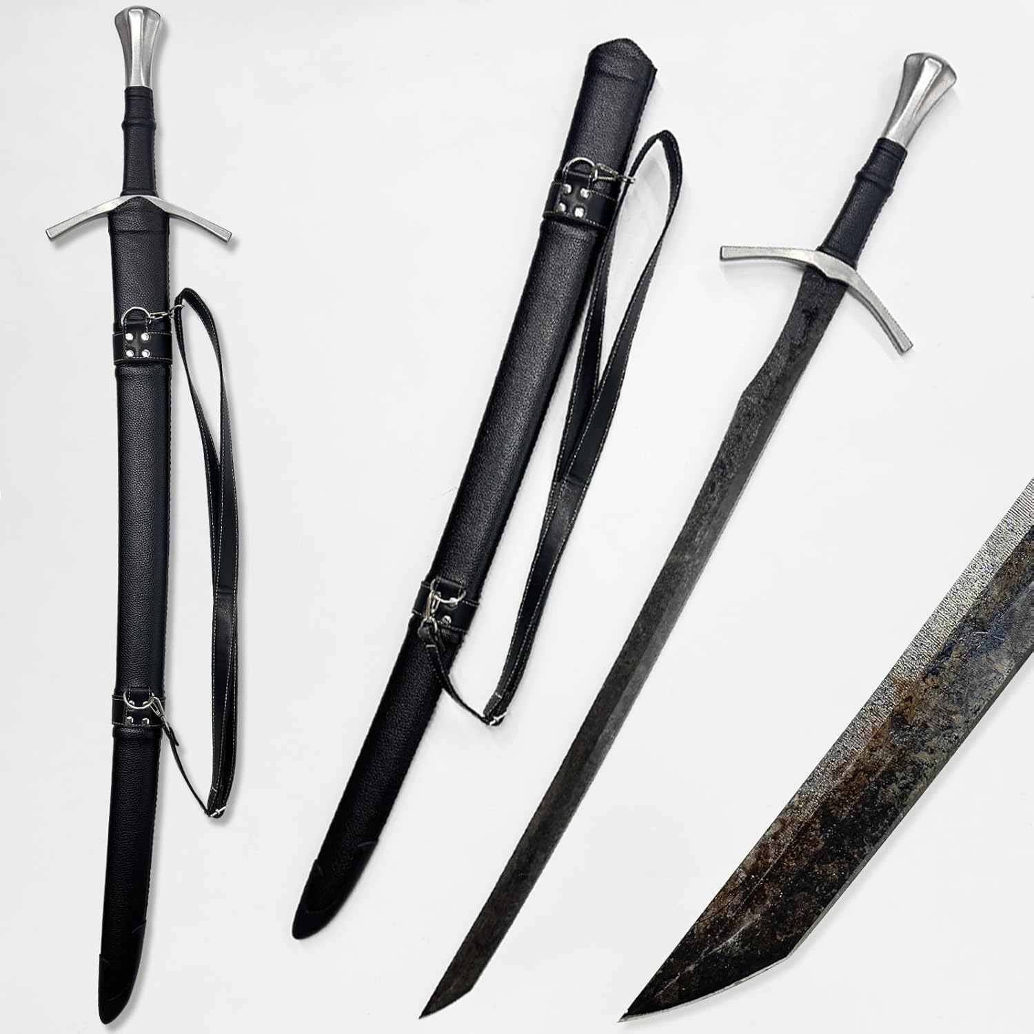 Handmade Cast Manganese Steel Chopping Sharp Blade Sword, Full Tang, with Leather Protective Cover,Real Metal Sword for Collection Gift Outdoor, Hunting, Camping, Hiking, Survival