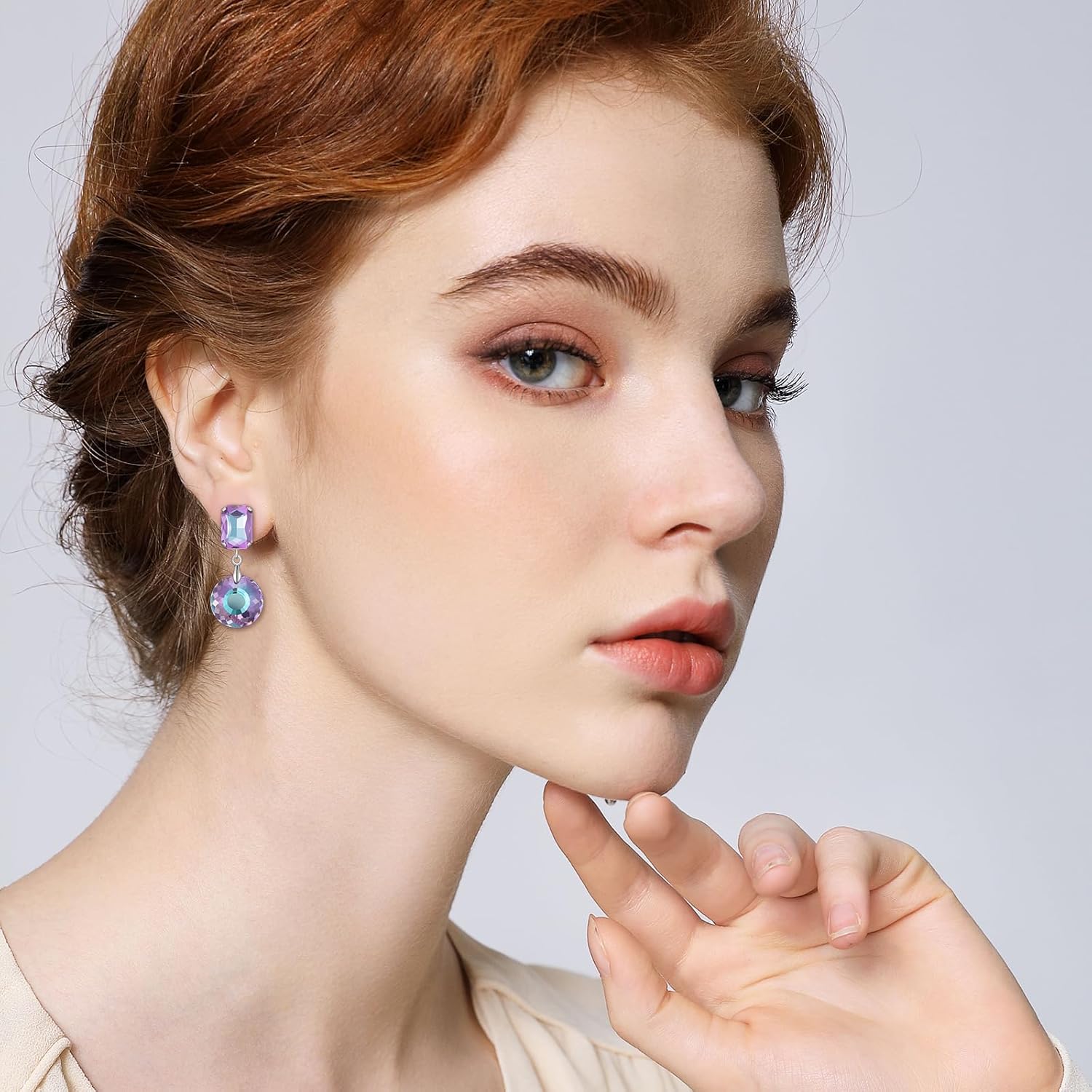 Crystal Drop Dangle Earrings for Women Square Circle Geometric Blue Purple Rhinestone Drop Earrings for Mom Wife Prom - Image 2