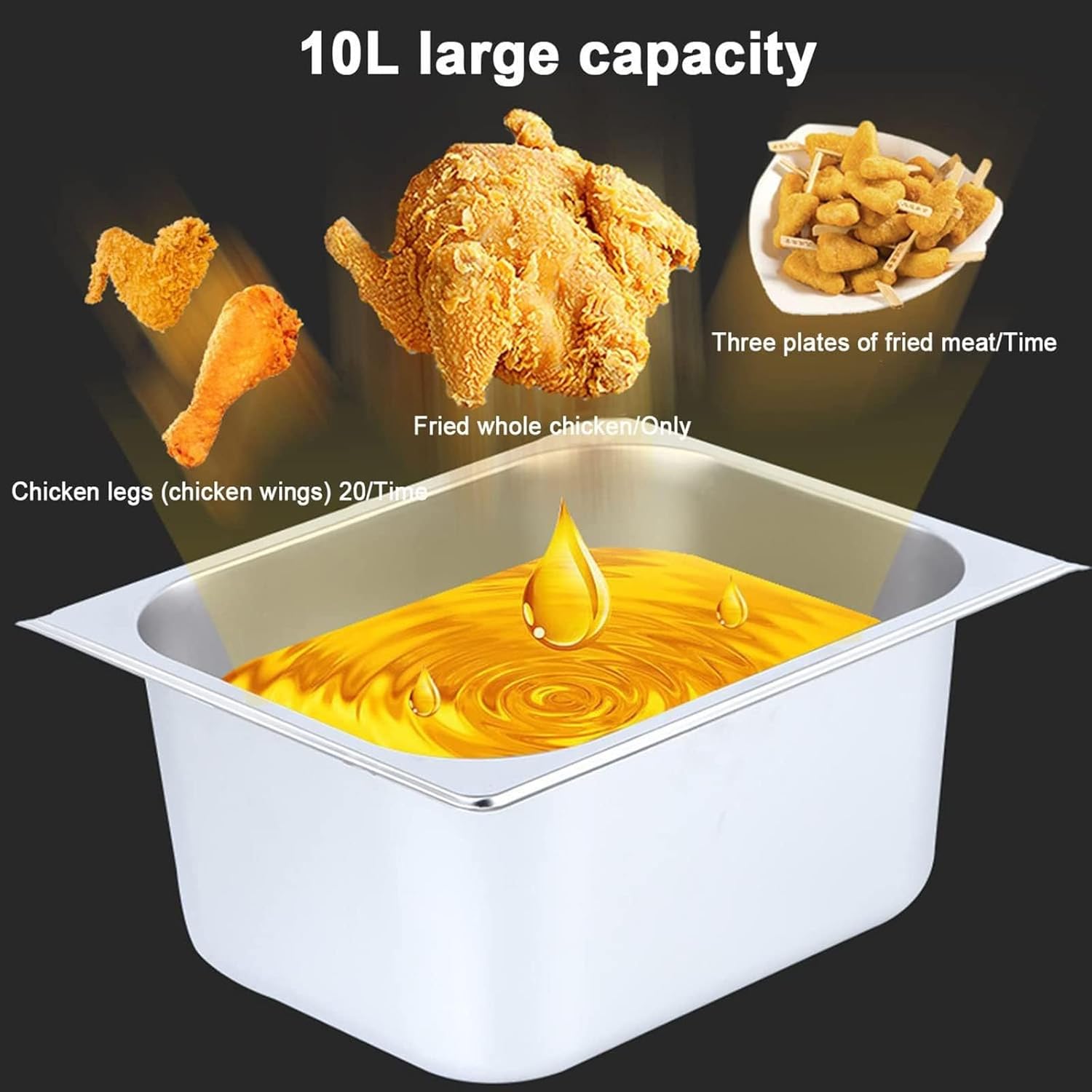 Large Capacity Oil Basin Fryer Thickened Countertop Oil Fryer Temperature 3 Basket Turkey Fryer, 30L Multi-Function Commercial Food Service Equipment Kitchen Cooking