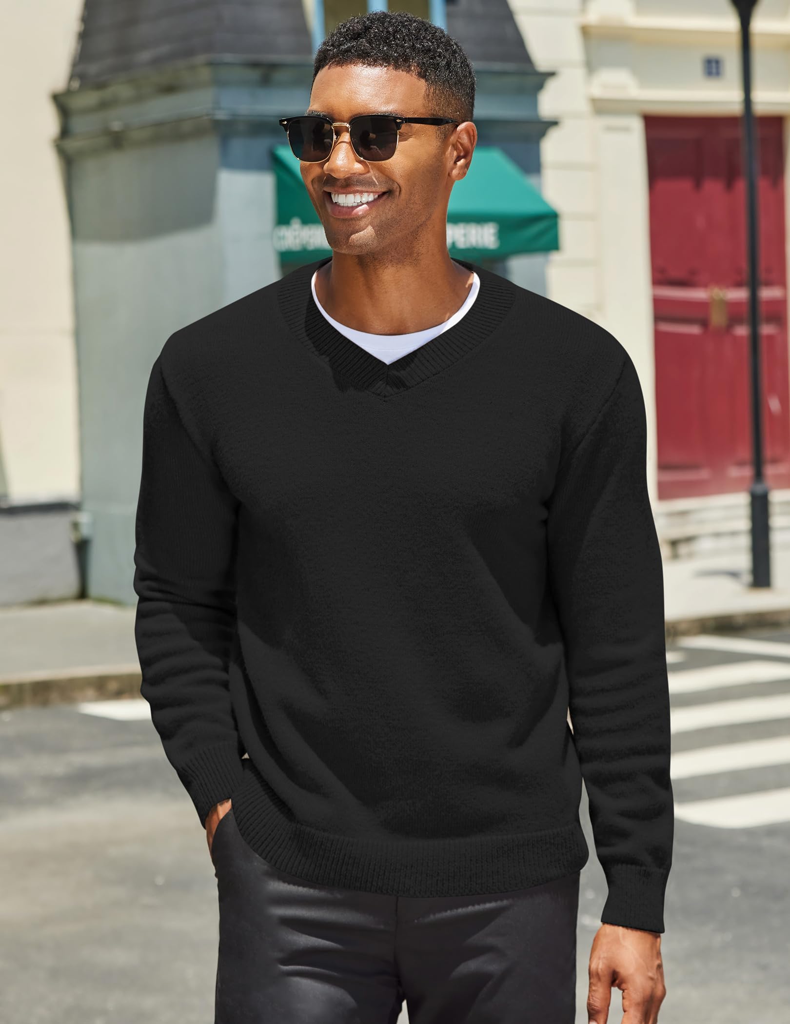 COOFANDY Pull Homme Col V Pullover d'hiver Épais Tricoté Manches Longues Sweat Homme Regular Fit