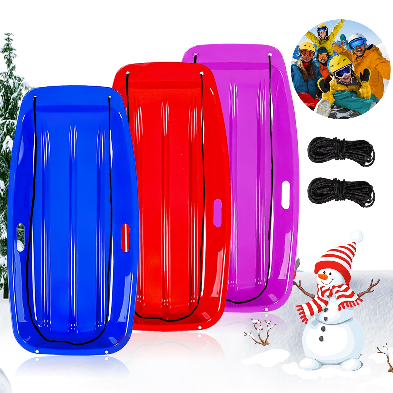 Snow Sled,Classical Plastics Snow Sled for Kid and Adult with Handles and Ropes 1-2 Rider for Winter Skiing Snowboard Outdoor Sledding Gift 35"