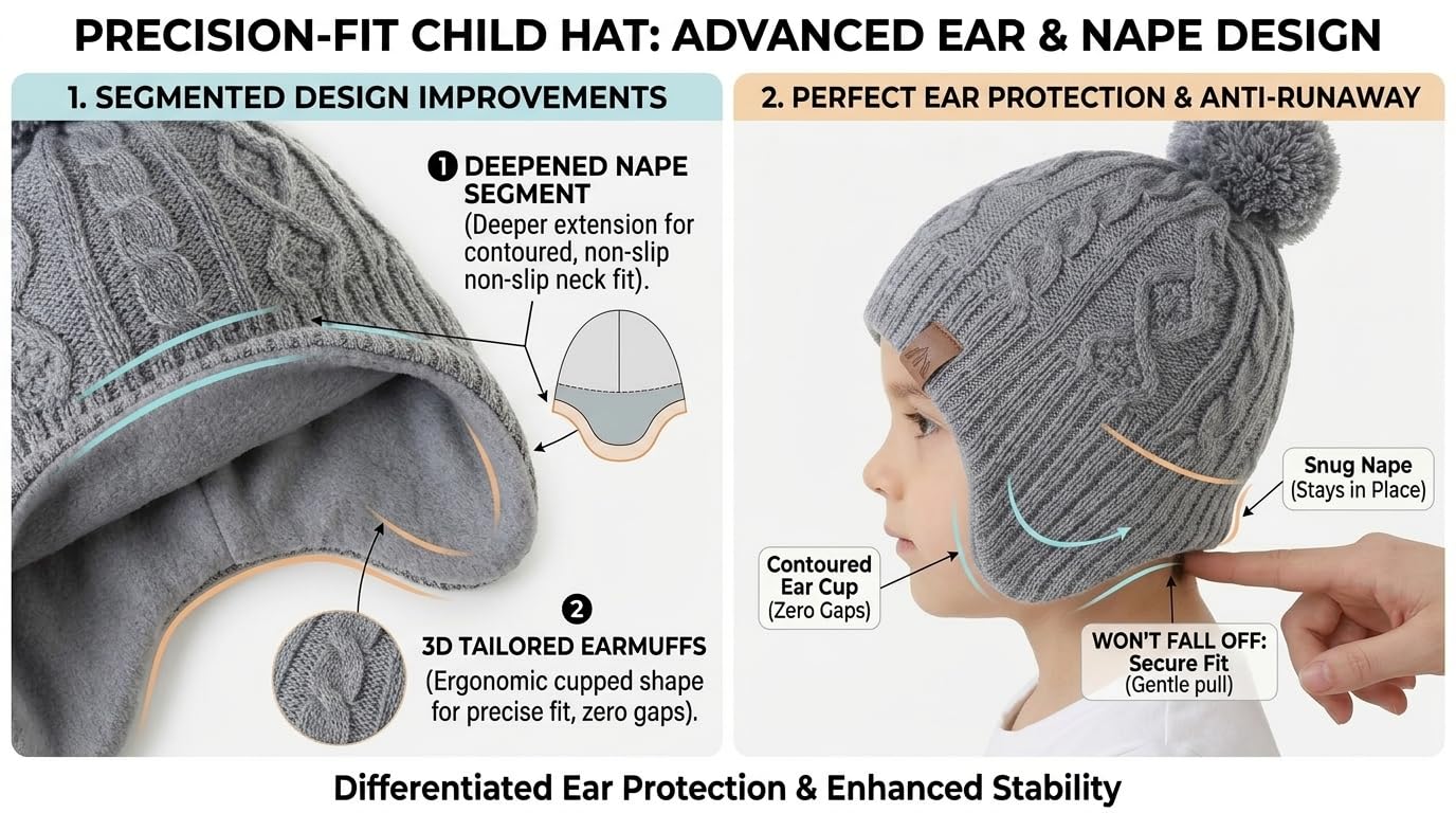 Moon Kitty Gorros de punto para bebés, niños y niñas, de forro polar, para esquí, invierno, con solapa cálida para las orejas
