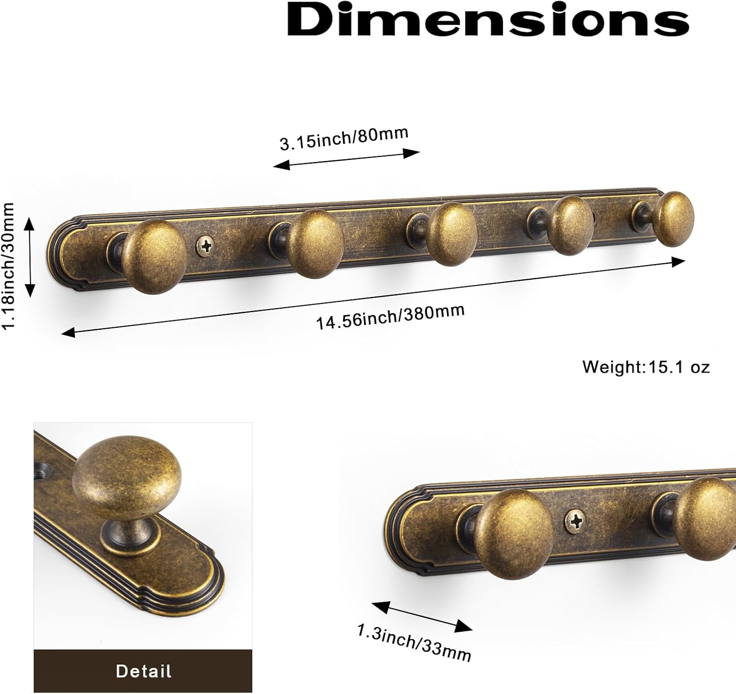 Goo-Ki Antique Brass Zinc Alloy Coat Hook - 3.15 ''（80mm） Hole Center Wall Hook Hardware for Bedroom, Kitchen, 1 Pack（8611-H014-5）