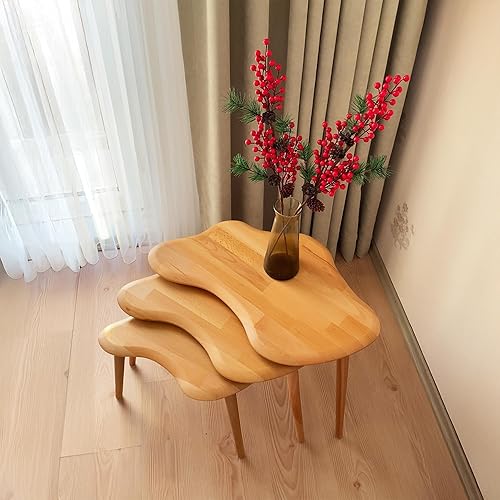 Miniatura 5 de Mesas auxiliares anidables, juego de 3 mesas auxiliares para sala de estar, dormitorio, mesas auxiliares pequeñas de madera maciza para sofá, mesa