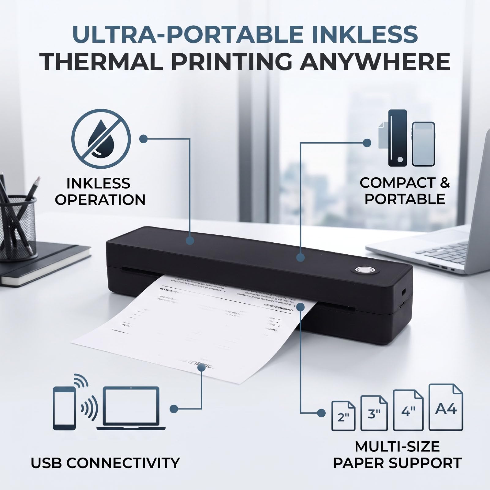 Fafeicy Impresora Térmica Portátil A4, Inalámbrica sin Tinta 1500mAh