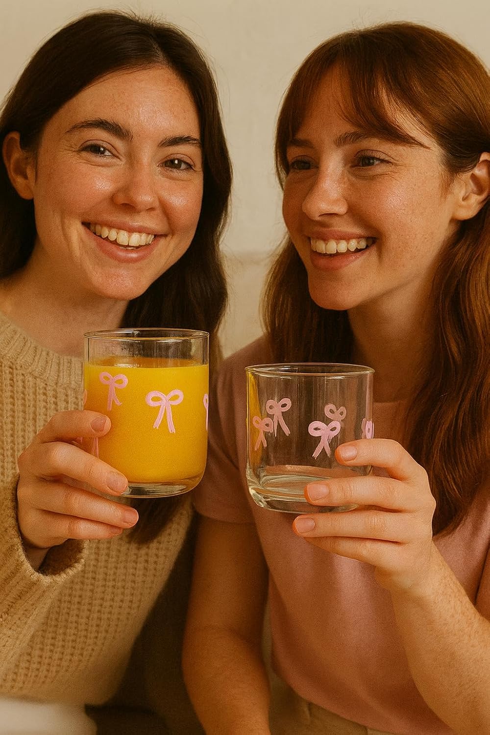 Khen 2 Pack Coquette Bow Icon Juice Glass Coquette Bow Aesthetic Cup 15 ounce Double Old Fashioned Icon Handblown Cocktail glasses for Women Friend Party, Bridal Shower Gifts(Blush Pink)
