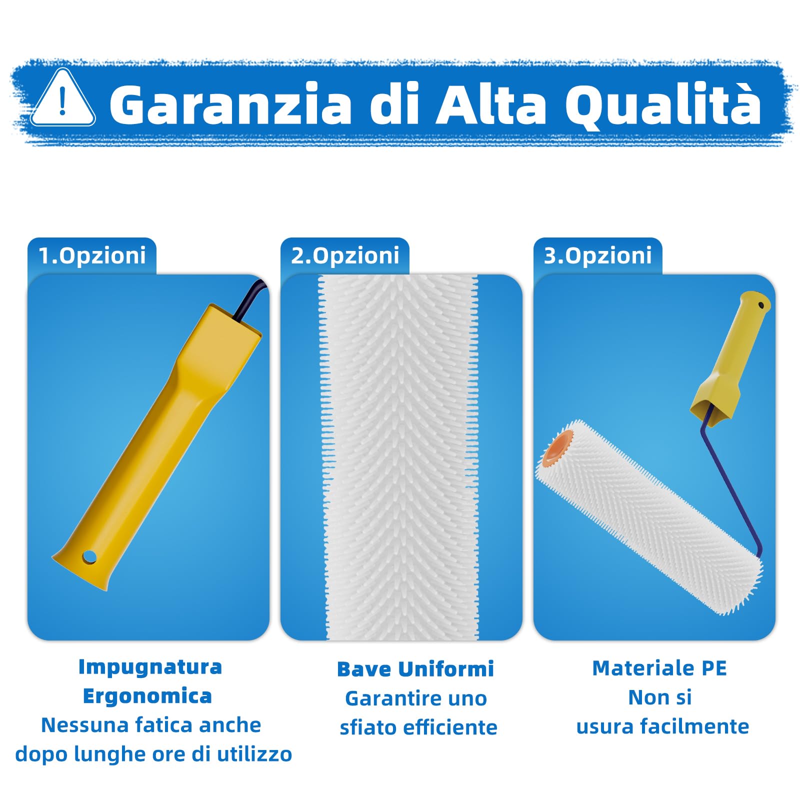 VKE Rullo Frangibolle per Autolivellante 23 cm - Lunghezza Chiodi 14 mm, Rullo di Sfiato, 2 Rullo Pittura 23 cm, Asta Telescopica 1,5 m, Scarpe Chiodate per Prato 30 mm,Autolivellante-Solo 1 Maniglia