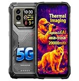 Blackview Wärmebild 5G KI Outdoor Smartphone XPLORE 1 PRO, Lepton 3.5 KI-gestützt, 48GB+512GB, 6,78' FHD+ 2,4K, 170lm LED, 64MP+50MP, 20000mAh Akku, IP68 IP69K Robustes Handy, NFC GPS Schwarz
