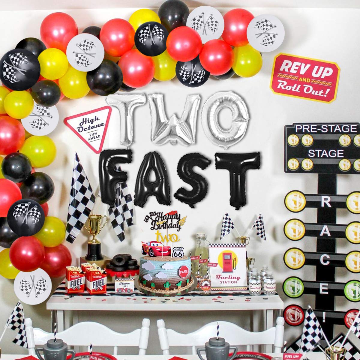 Jollyboom Two Fast Birthday Party Decorations Race Car Balloon Garland