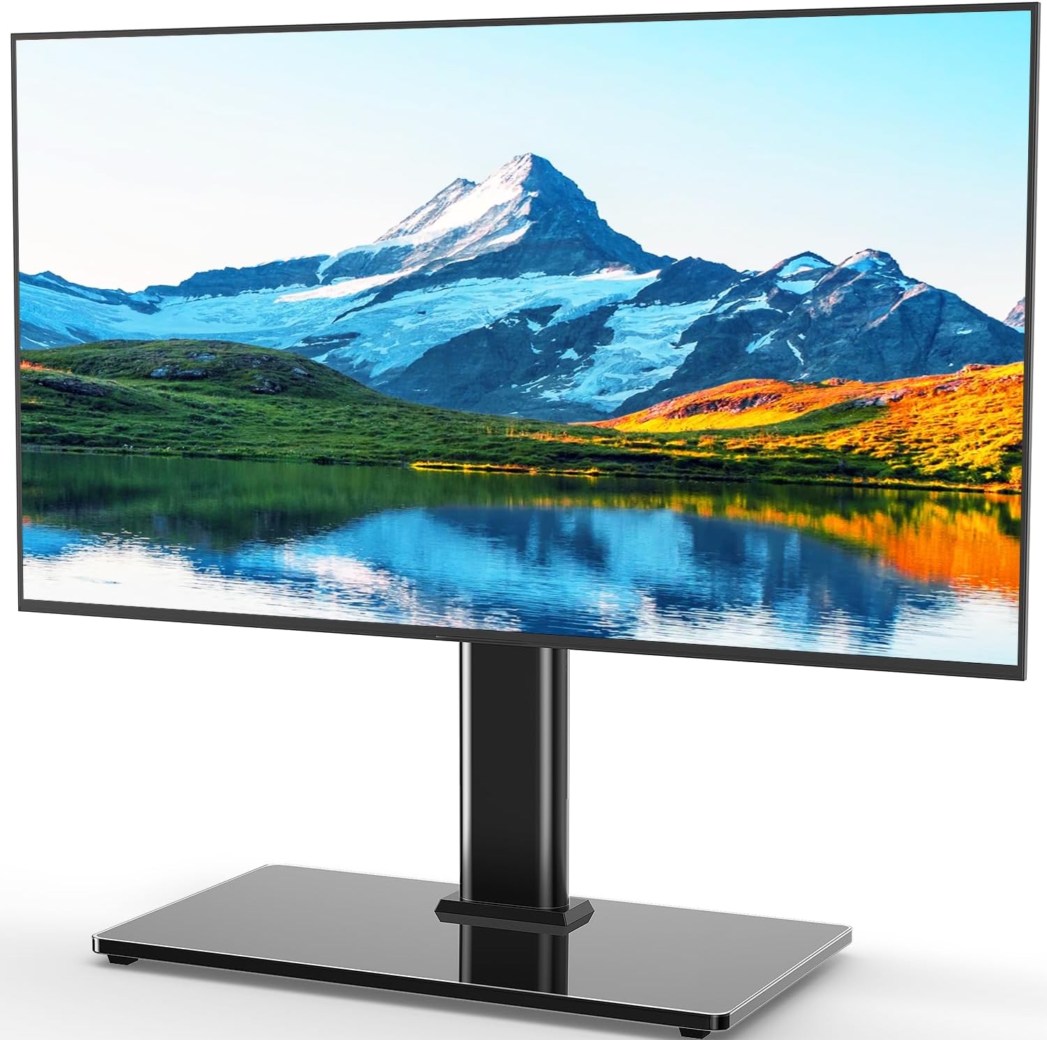 Universal TV Stand for 32-75 inch TVs up to 110 lbs, Height Adjustable Table Top TV Stand with Mount for Living Room Bedroom, Tempered Glass Base, Max VESA 600x400mm